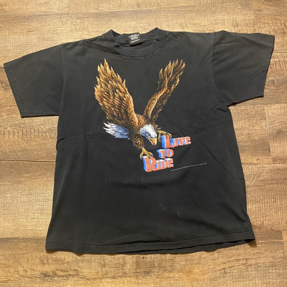 VTG 1994 3D Emblem Live To Ride Bird / Skull Black Hills Rally Tshirt Size Large